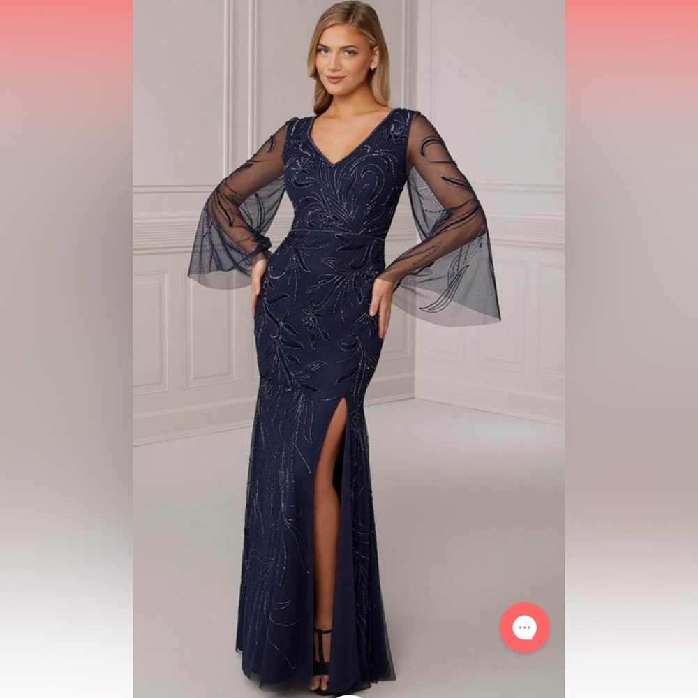 Adrianna Papell Platinum Evening Gown - Beaded in Navy